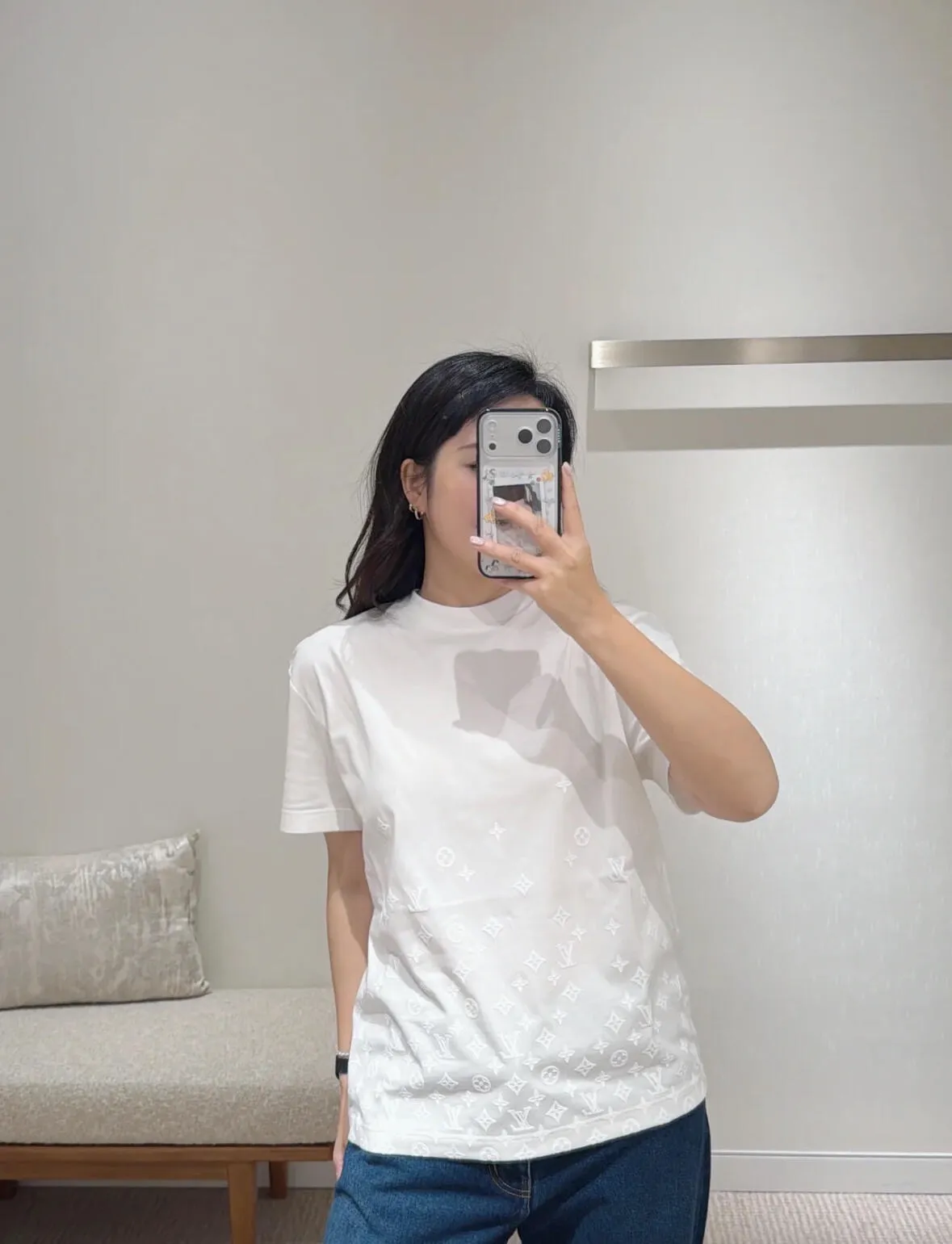Louis Vuitton/Louis Vuitton 26ss flocked presbyopia hollow gradient short sleeves